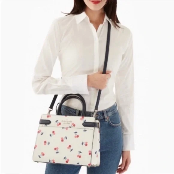 Kate Spade White and Navy Cherry Print Handbag - Picture 4 of 14